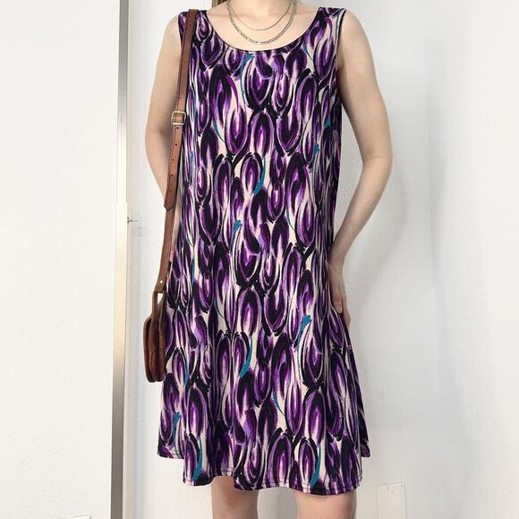 Vintage Y2K Abstract Tank Dress Purple Sleeveless Size Medium - Picture 1 of 8